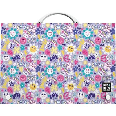 Grafoplás | School Briefcase with Handle and Clasp Closure | Polypropylene | Folio Size | 24.5 x 34.5 x 4 cm | Bits & Bobs Pop Up Design Collection | Smile | Perfect for Your Extra Schoolers