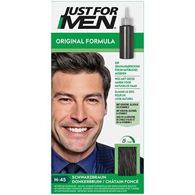Just For Men Hair Dye Gel, Dark Brown Black Hair Dye, Hair Colour Men, Covers Only Grey Hair and Restores the Original Colour for a Natural Look, H45