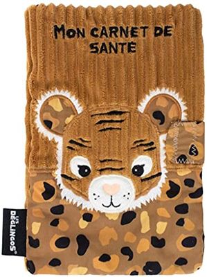 LES DÉGLINGOS - Skydd till hälsohäfte (Speculos le Tigre) – kardborreförslutning – 25 x 18 cm – Doudou Baby Puericuling – ultramjuk – presentidé – återvunnen stoppning – brun
