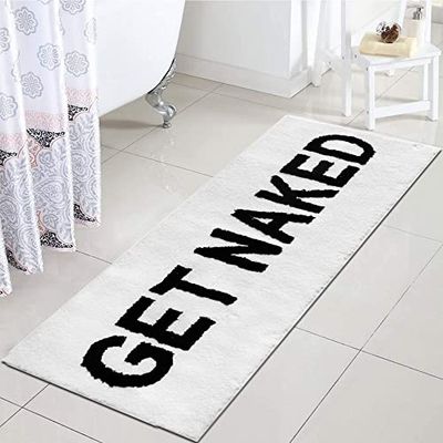 Zeeinx Get Naked Runner - Tappeto da bagno lungo con scritta "Get Naked", divertente decorazione per il bagno per appartamento, tappetino da bagno bianco per vasca e doccia, lavabile in lavatrice,