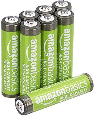 Amazon Basics - Paquete de 8 pilas recargables AAA NiMH de alta capacidad, 850 mAh, recargables hasta 500 veces, precargadas