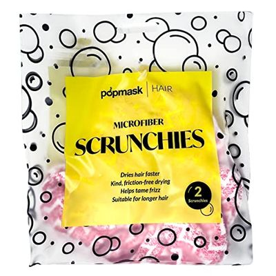 POPBAND Stretchy Microfiber Hair Scrunchies - 2-Pack, Pink - For All Hair Types, Reduces Frizz, Prevents Snags & Breakages - Absorbent & Fast Drying