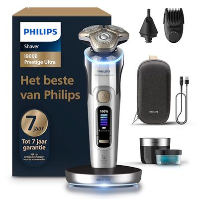 Philips Shaver i9000 Prestige Ultra, Afeitadora eléctrica en seco y húmedo, tecnología Skin IQ Pro, triple sistema de elevación y corte, cuchillas NanoTech 360º, 5 modos de afeitado, modelo XP9404/38