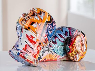 Pack of 2 Decorative object, Boxing glove, Graffiti, Synthetic resin, multicolored, PU 2, L. 11 cm, W. 22 cm, H. 15 cm