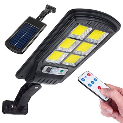 Maclean MCE446 Lampadaire solaire avec détecteur de mouvement et de crépuscule IP54 4W 400 lumens 6500K Télécommande Lampe solaire murale extérieure Éclairage extérieur Lanterne routière