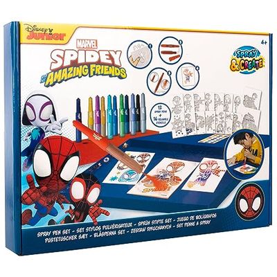 Disney - Marvel - Spidey and his Amazing Friends - zestaw pisaków w sprayu - kolorowe pisaki dla dzieci - zestaw do kolorowania z kredkami i koloryzującymi stronami