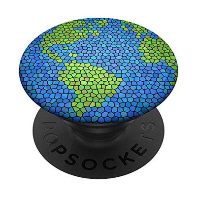 Stained Glass Planet Earth World Globe Map (Green, Blue) PopSockets Grip and Stand for Phones and Tablets