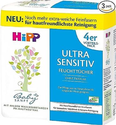 Hipp Baby suavemente da90001 Toallitas Ultra Sensible, color blanco, 4 x 52 unidades