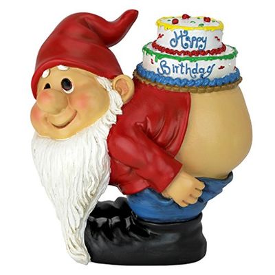 Design Toscano Loonie Moonie födelsedagsdekorationer – trädgårdsgnome-staty – Loonie Happy Birthday Gnome staty – stygga tomtar – månande tomtar statyer, flera färger, 14 x 18 x 19 cm