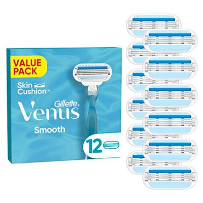 Gillette Venus Smooth Scheermesjes Voor Vrouwen, 12 Scheermesjes met 3 Soepele Mesjes Omringd Door Beschermende Kussentjes, Dames, Past in Brievenbus