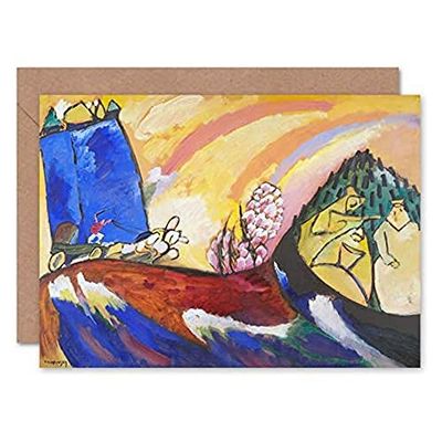 Kandinsky Troika Colourful Impressionist Landscape Fine Art Greeting Card Plus Envelope Blank Inside