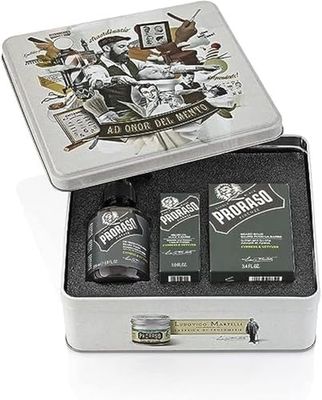 Proraso Kit barba hombre Cypress and Vetyver, con aceite barba nutritivo, champú barba hombre y bálsamo barba reconfortante y calmante, regalo hombre