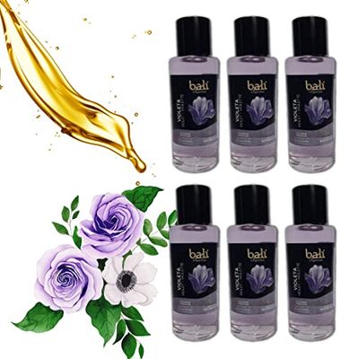 Bali fragancias Pack de Esencias al Aceite de Violeta para Humidificador. Set de Ambientadores Afrutados en Esencia para Difusor. Aceite para Quemador de Aromaterapia. 50 ml. 6 Unidades