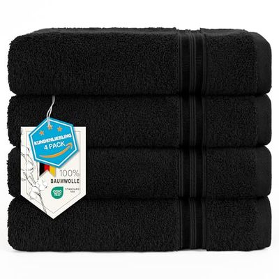 Hammetex Badetücher 50x100 cm, Extra Weich und Saugfähig 100% Baumwolle, 4-teiliges Leichtes und Langlebiges Badetuch, Perfekt für Bad, Spa und Fitnessstudio, Schwarz