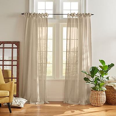 Elrene Home Fashions Cottagecore Rideau de fenêtre Transparent à Nouer, mélange de Lin et de Poly-Lin, 132,1 x 241,3 cm (1 Panneau)