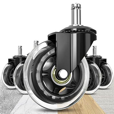 Soontrans Office Chair Wheels 10mm Stem, Compatible with IKEA Chairs, 3/8 Replacement Rubber Chair Casters, Set of 5, Desk Chair Caster Wheels Protection for Hardwood Floors Carpet