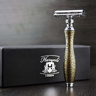 Classico stile vintage da uomo rasatura rasoio di sicurezza in oro antico manico lame (non incluse). Perfetto per rasatura quotidiana. Fornito in una scatola design