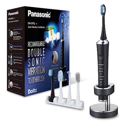 Panasonic - Personalcare EW-DP52-K803 | Brosse à Dents Électrique - Doubles vibrations soniques 45-90 min d'utilisation 5 accessoires 31 000 pulsations/min Minuteur Charge de 1 heure Noir