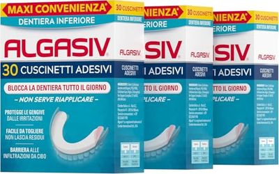 Algasiv Cuscinetti Adesivi Per Dentiera Inferiore, Dura Tutto Il Giorno e Protegge Le Gengive, Tenuta 20 Volte Più Forte, 3 Confezioni da 30 Pezzi