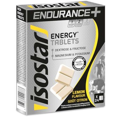 Isostar Endurance Plus - Energy Tablets - Goût Citron - Glucose et Fructose - Magnésium et Potassium - Vitamines - 1 Boîte de 24