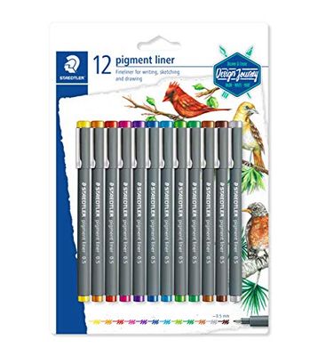 STAEDTLER 30805SBK12 Pigment Liner Pens - Assorted Colours, 0.5 mm (Set of 12)