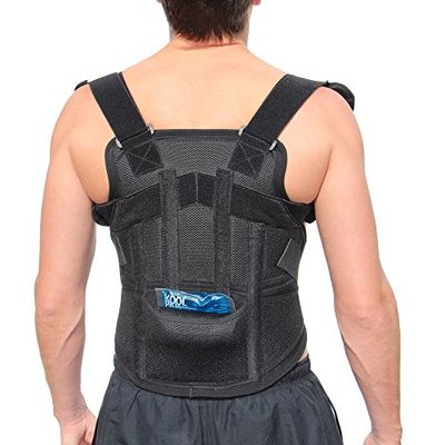 Therapeutic PainEze Brace (XL/Black) with Pocket & ice/Warming Pack *Non-Sweat *NO-Rash Hypoallergenic. Can be Worn Directly on Skin Safely.