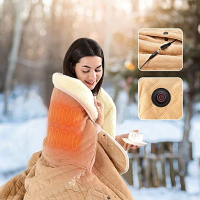 NeuType Mywarm - Coperta elettrica riscaldata per esterni, coperta riscaldata, coperta sherpa, coperta per mantello e cuscino, lavabile in lavatrice, certificato FCC, giallo