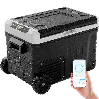 EUHOMY 12V Car Refrigerator, 35L Camping fridge, Portable Freezer 12V/24V DC 220-240V AC, Car Fridge -20℃~20℃ with APP control, Cooler with Wheels & 2 Baskets for Travel,Camping,RV