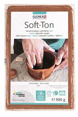 GLOREX Soft-TON Terracotta 500g 6 8075 137-Terracotta 500 g, Argilla Naturale, particolarmente Morbida ed Elastica, indurente all'Aria forni, Molto Adatta ai Bambini, Clay, unità