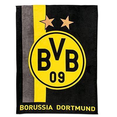 Borussia Dortmund Unisex Bvb fleecefilt med randigt mönster, svart/gul, 200 x 150 1 cm EU