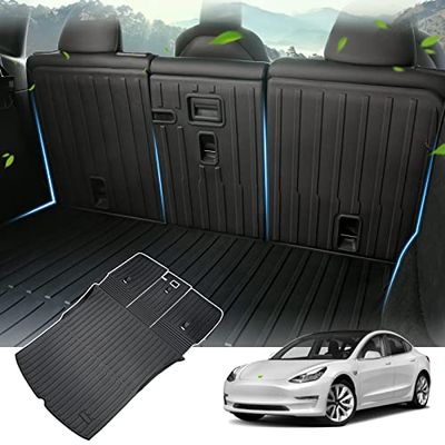 KUST Custom Fit Trunk Mat for 2020-2024 2025 Tesla Model Y Accessories 5 Seater (Not for 7 Seat) Cargo Mat Liner Back Seat Protector All Weather Protection Black