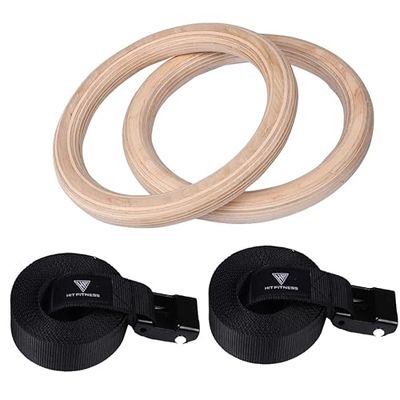 Hit Fitness Set di Anelli Fitness in Legno, Unisex-Adulto, Nero, Ring Diameter 28 cm