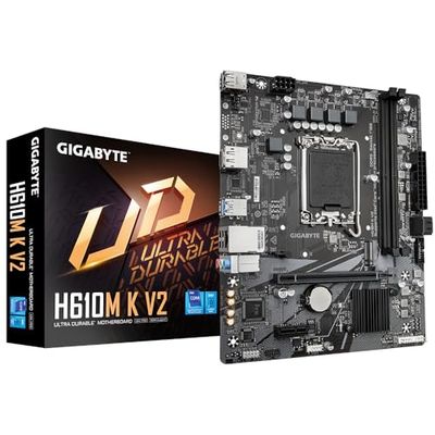 GIGABYTE H610M K V2 Motherboard - Intel Core 14th CPUs, up to 5600MHz DDR5, 1xPCIe 3.0 M.2, 1GbE LAN, USB 3.2 Gen 1