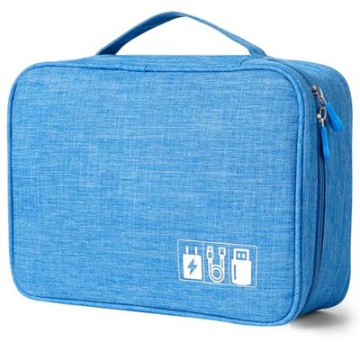 AiQInu Universele organizer tas voor reizen, elektronisch, accessoires voor tablet, externe harde schijf, oplader, USB-kabel, adapter, geheugenkaarten, Blauw - 2 lagen, kabelorganizer tassen