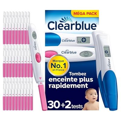 Test d’ovulation et test de grossesse Clearblue Digital - Kit Envie d’un bébé. 10 tests d’ovulation digitaux et 2 tests de grossesse Digitaux Avec Estimation De l’Âge De La Grossesse