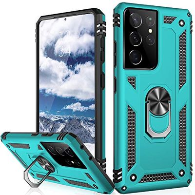 IKAZZ Hoesje voor Galaxy S21 Ultra, militaire kwaliteit, schokbestendig, zwaar belastbaar, beschermend telefoonhoesje, geslaagd 16 ft valtest met magnetische standaard voor Samsung Galaxy S21 Ultra