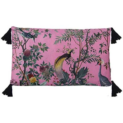 DRW Cuscino rettangolare a faccia in velluto con stampa digitale con uccelli e cerniera 50 x 30 cm
