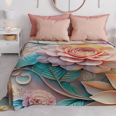 PETTI Artigiani Italiani - Couvre-Lit 260x250 cm Microfibre, Printemps Été, Parure de Lit Légère Double, Draps 2 Personnes, Floral 05-11, 100% Fabriqué en Italie