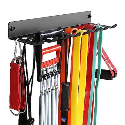 Supporto multiuso per attrezzature da palestra, fasce di resistenza, gancio per bilancieri, per esercizi di ginnastica, cinture di sollevamento e corde per saltare (43,2 cm/8 rebbi)