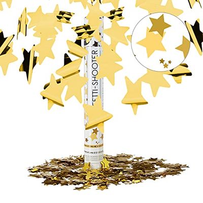 Relaxdays 10021763 Cannone Spara-Coriandoli, 40 cm, Stelle, Oro, Gittata 6-8 m, Matrimoni, Compleanno, Carnevale