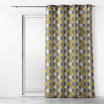 Douceur d'Intérieur, Rideau à Oeillets (140 x 260 cm) Palpito Jaune/Anthracite, Polyester Imprimé