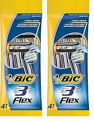 BIC - Maquinilla de afeitar Flex 3 - 4 unidades (Paquete de 2) - Negro - Unisex - Afeitados cómodos y precisos para hombres adultos