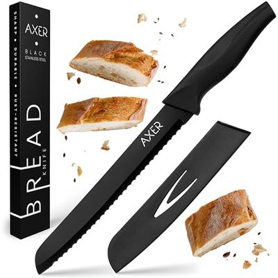 Axer Coltello Pane Professionale con Lama Guard - Coltello per Pane Durabile in Nero - Coltello da Pane con Lama Seghettata - Coltelli da Cucina Professionali