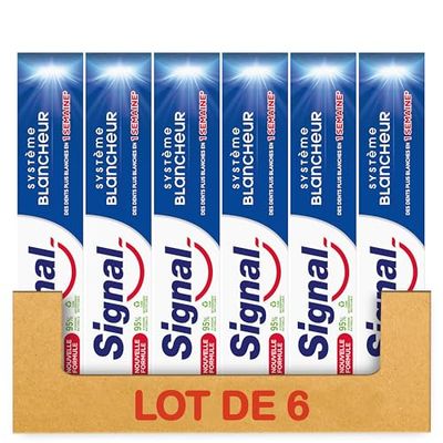 SIGNAL - Dentifrice Système Blancheur - Des dents plus blanches en 1 semaine - Blancheur naturelle - 95% d'ingrédients d'origine naturelle (lot de 6x75ml)