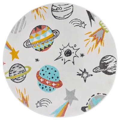 Hanse Home Adventures Tapis Rond pour Enfant - Planètes Univers Vaisseau Spatial étoiles Tapis Garçon Fille pour Chambre d'enfant, Salle de Jeux, Chambre d'adolescent, Salon - Coloré, 140 cm