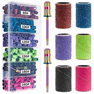 Sanding Bands for Nail Drill,300pcs Professional Nail Sanding Bands 80 100 120 150 180 240 Different Grits Sanding Bands with 3/32inch Mandrel Nail Drill Bit for Electric File Nail Drill Machine