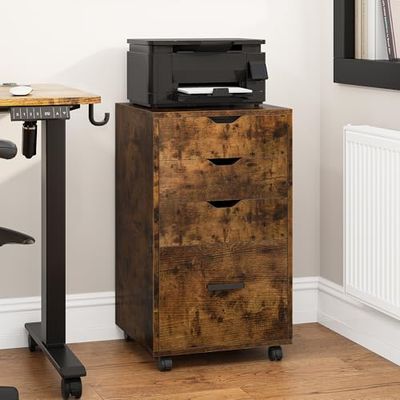 YITAHOME Mobiele archiefkast, archiefkasten met 4 laden voor thuis en op kantoor, opbergkast met laden 4 wielen, kantooropslag, rollende kantoorkast, kantoorladen onder bureau (rustiek bruin)