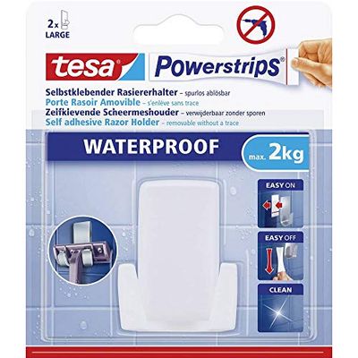 tesa Powerstrips️ - Soporte Adhesivo para Maquinilla de Afeitar - Montaje sin Taladrar - Fuerza de Fijación hasta 3 kg con Tecnología Powerstrips Waterproof - Blanco