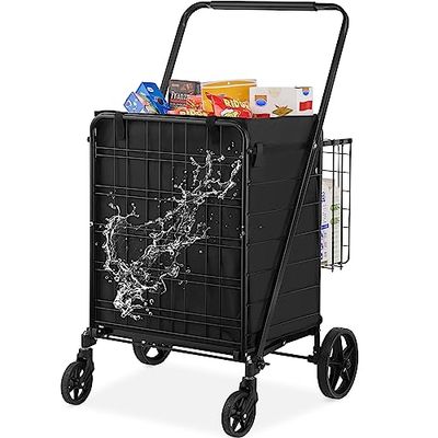 VEVOR Carrello Portabiancheria con 4 Ruote Cesto per Lavanderia Portabiancheria con Cesto Posteriore Portaoggetti Carico Max. 150,5 kg, Cestino Portabiancheria Dimensioni Generali 638 x 662 x 1053 mm