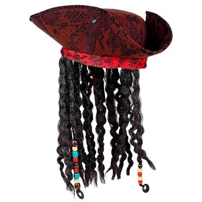 WIDMANN MILANO PARTY FASHION W, Chapeau pirate à trois branches, cuir vintage, confort optimal, taille unique, accessoires inclus (bandana, dreadlocks)